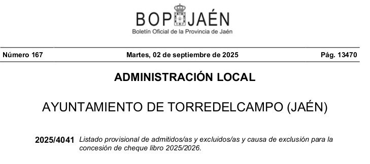 Listado provisional para Cheque-Libro