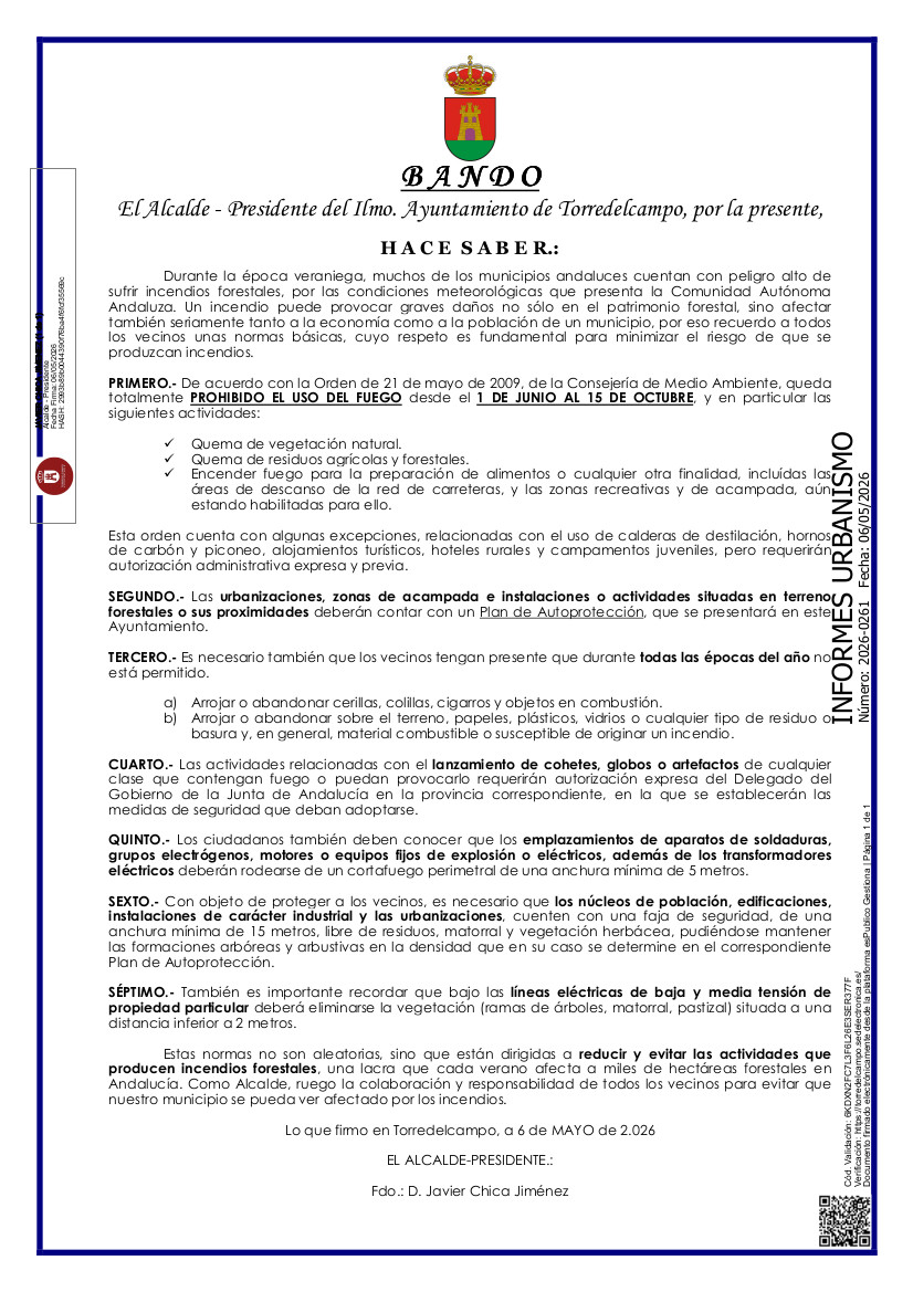 Bando contra incendios forestales 2026